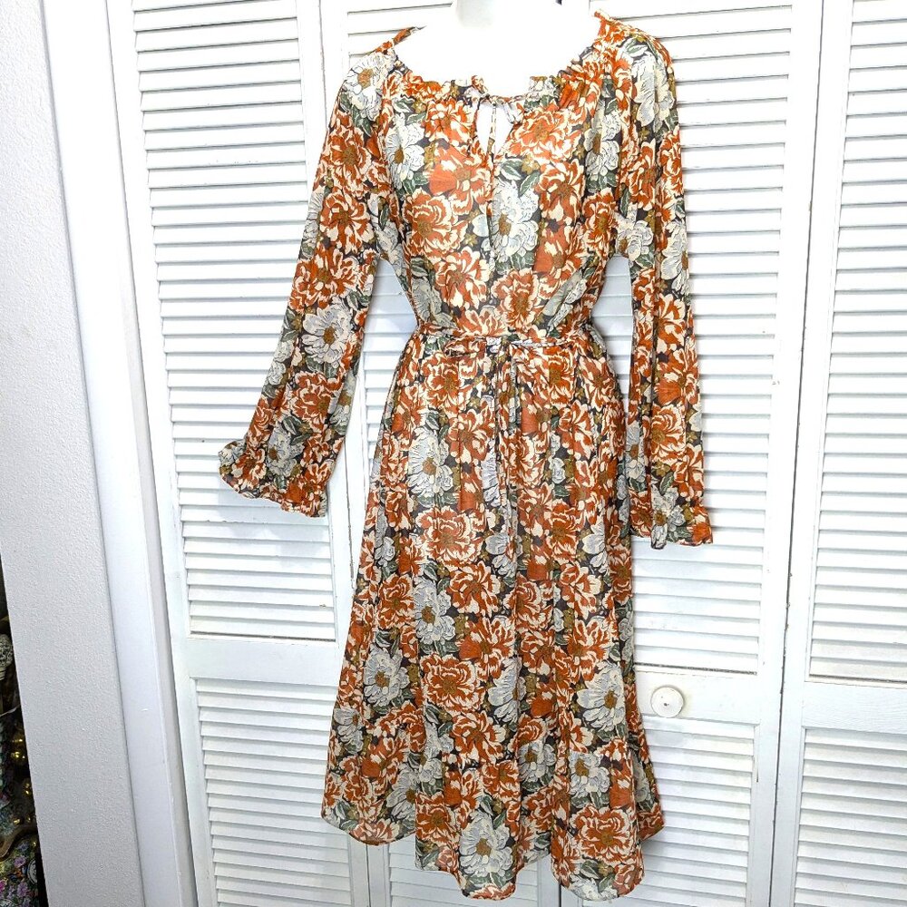Vintage 70s H/B of California Peasant Prairie Dress Midi Sheer Floral Fits 6/8